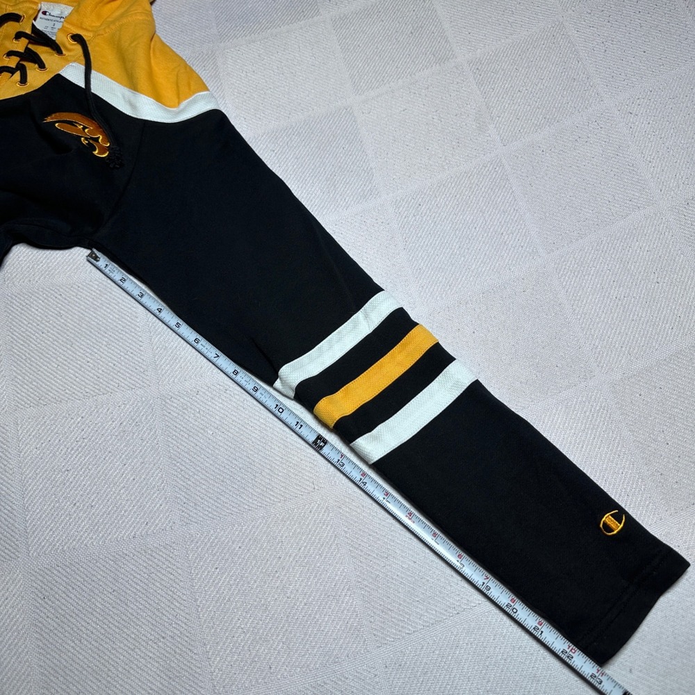 Champion Iowa Hawkeyes Hoodie Mens Small Lace Up Hockey Jersey Black Yellow - Picture 9 of 10